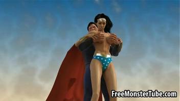 3D Wonder Woman sucking on Superman's hard cock